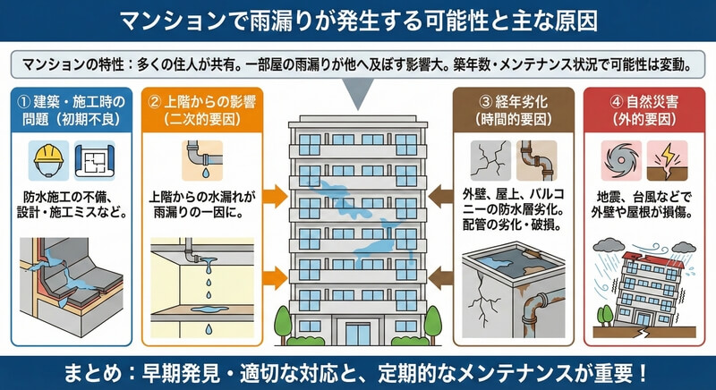 マンション雨漏りの原因と損害賠償について！下の階？上の階？責任トラブルについて