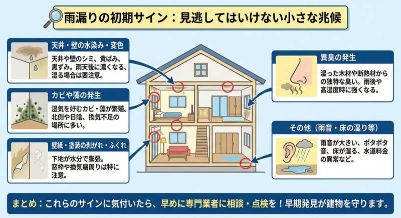 雨漏りの初期サインや前兆は天井のシミ！？