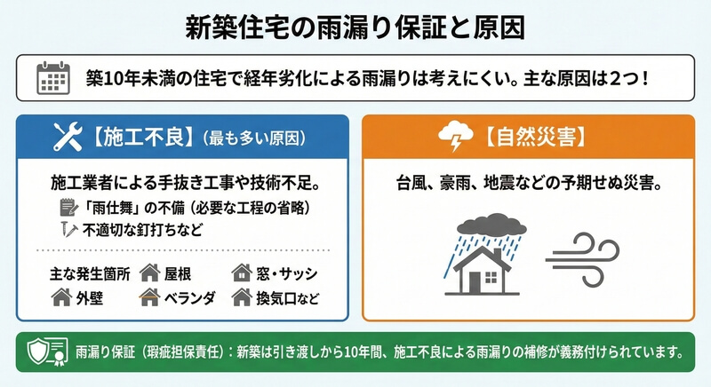 新築住宅での雨漏りは原因問わず保証が使える?建築した施行会社に連絡するべき?