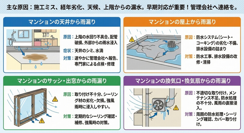 マンション雨漏りの原因と損害賠償について！下の階？上の階