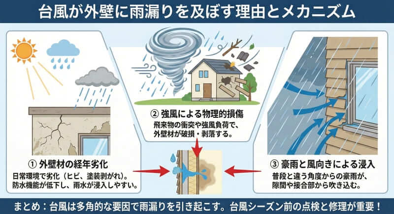 台風が外壁に雨漏りの影響を及ぼす理由