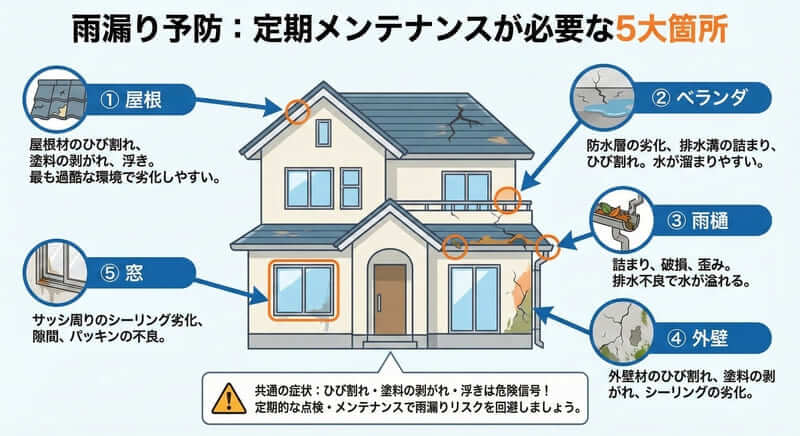 雨漏り予防でメンテナンスが必要な箇所