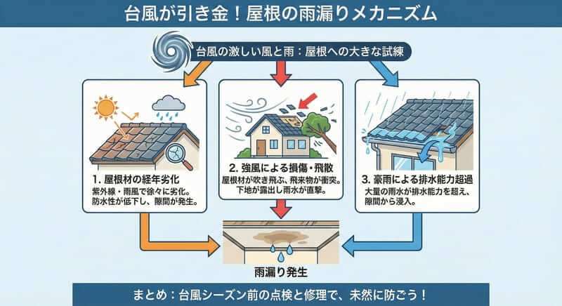 屋根の雨漏り!台風が引き金になる場合