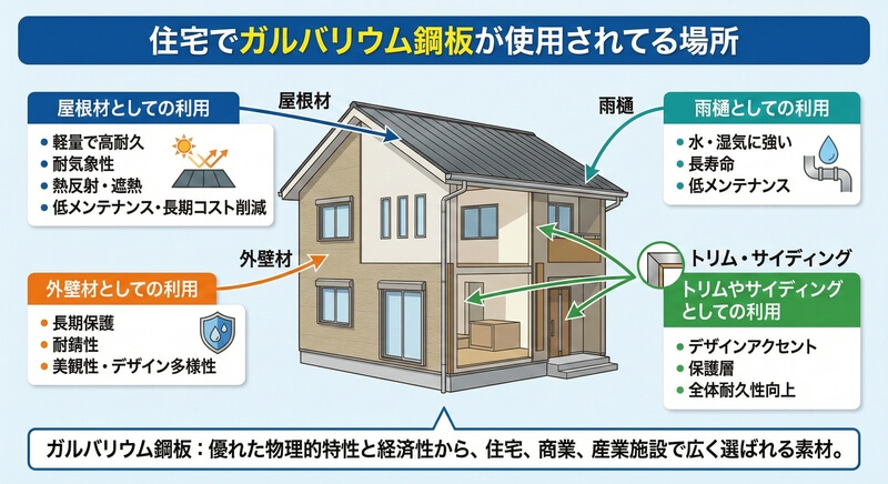 住宅でガルバリウム鋼板が使用されてる場所