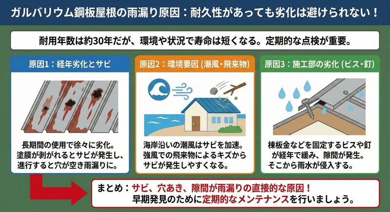 ガルバリウム鋼板屋根の雨漏り原因