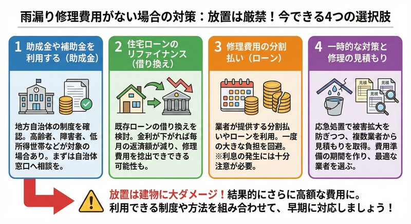 雨漏り修理費用がない場合の対策