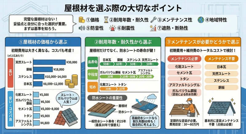 屋根材を選ぶ際の大切なポイント