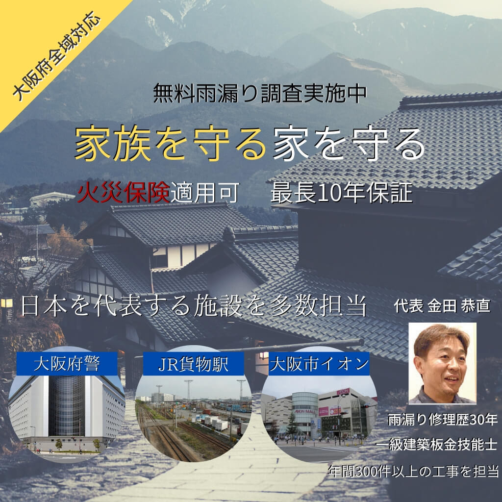 豊中市 屋根雨漏りのお医者さん 雨漏り修理費用 火災保険での雨漏り修理 大阪府全域対応